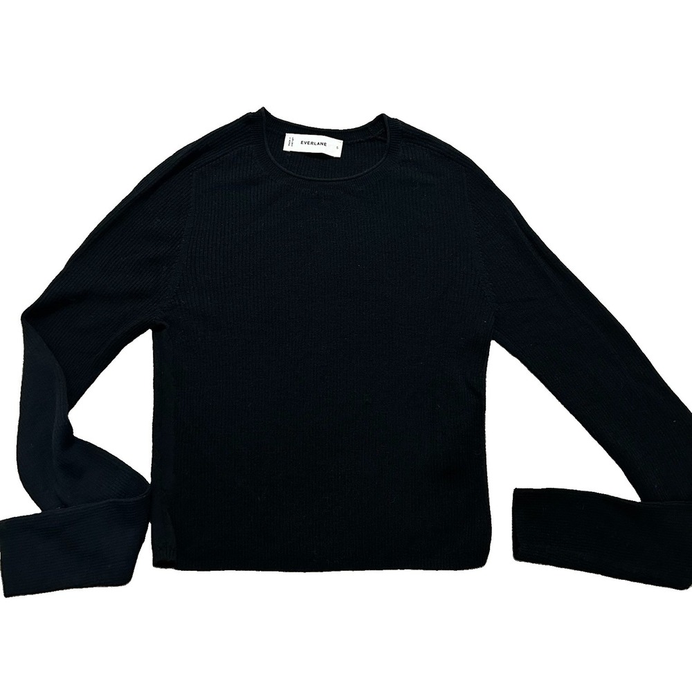 Everlane Women's S Long-Sleeve Sweater Tee In Ultrasoft Merino Black Ribbed